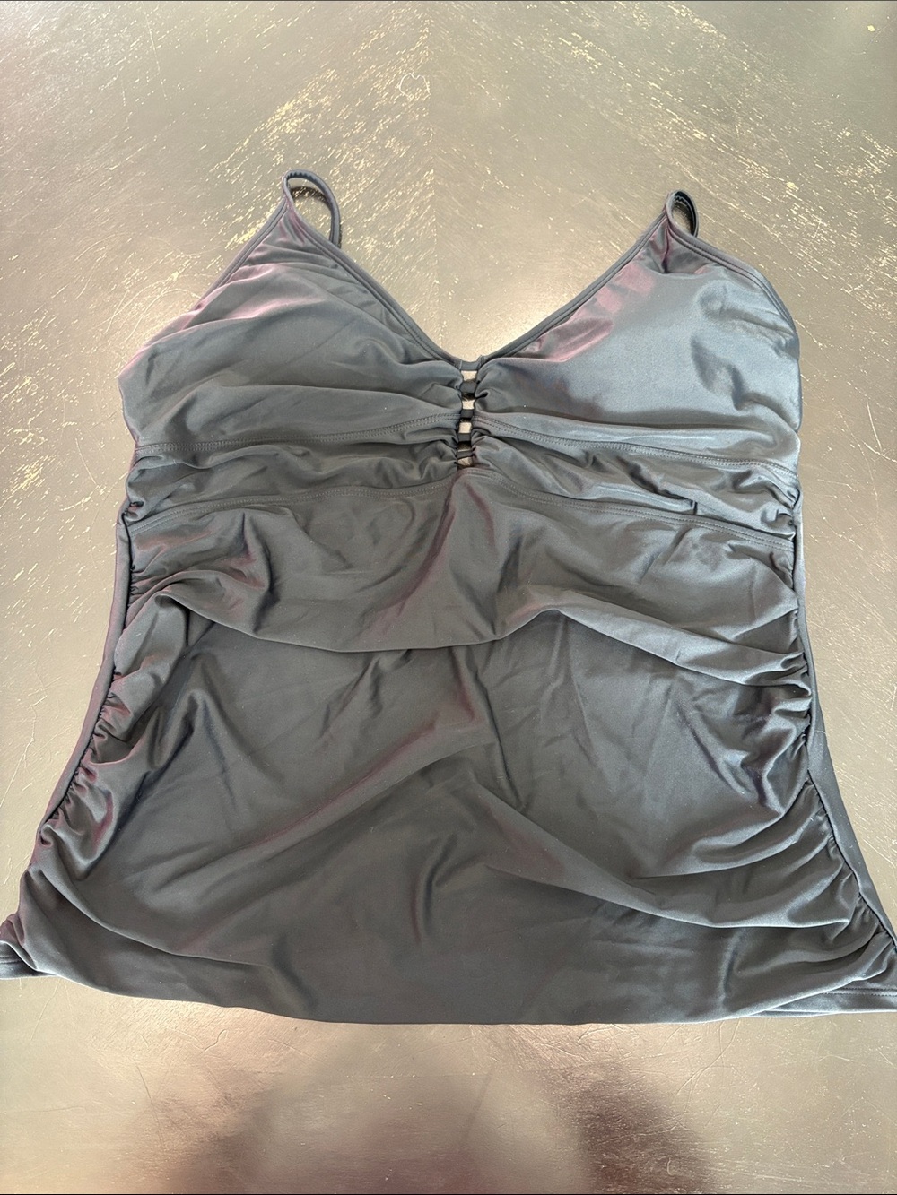 RELLECIGA Black Tankini Top with Ruched Front